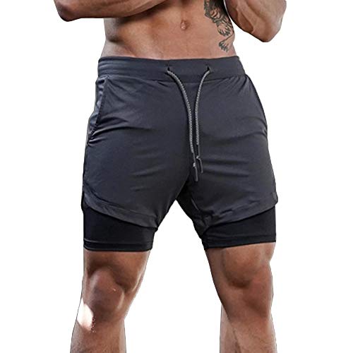 Detalhes de bolsos Benkeg – shorts esportivos masculinos com duas camadas e bolsos para toalha, cord