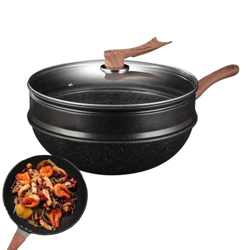 Sartén woks con tapa, sartén antiadherente de 12.5 pulgadas con vaporizador, ollas para saltear cocinar, hornear, cocinar al vapor, estofar, hervir, pescado, panqueques, camping, cocina