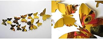Ev Dekorasyon 3D PVC Kelebek 12 li Duvar S sleme Gold Aynal  V2