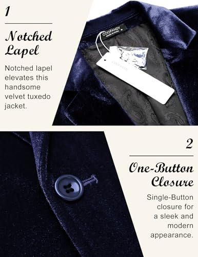 Image of COOFANDY Men's Velvet Blazer Notched Lapel Velour Suit Jacket One Button Tuxedo Jackets for Wedding Prom Party Dinner