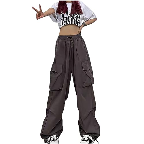 Womens Fashion 2024 Cargo Pants High Waisted Wide Leg Pants Teen Girls Y2K Joggers Streetwear with Multiple Pockets