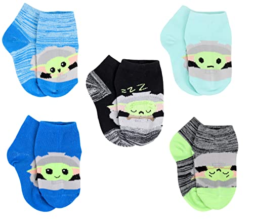 STAR WARS Toddler Boy's 5 Pack The Mandalorian Baby Yoda Quarter Socks, Bright Blue, 2-4T