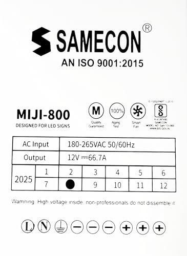 Image of LED Rainproof Power Supply, 12V 66.7A, 180-265VAC Input, Model MIJI-800, ISO 9001:2015 Certified
