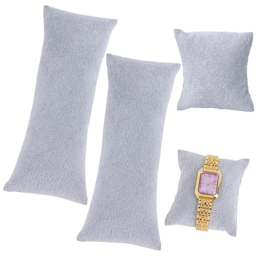 Framendino, 4 Pack Grey Long Watch Pillows Velvet Bracelet Jewelry Pillow for Display Storage