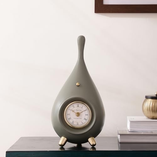 Image of Decor de Maison Brings Handcrafted Time Drop Table Clock for Living Room, Bedroom, Study Table, Office Desk | Classic Non-Ticking Tabletop Battery Operated Analog Desk Clock (Green Gold)