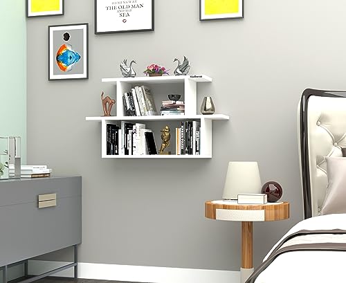 Image of Madhuran Engineered Wood Wall Mounted Shower Books Storage Shelf Stand Tier 3 White /Home Library Shelves Cabinet Decorative Brackets Open Organizer