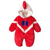 [YOOYOOFEI] キッズコスチューム コスプレ ロンパース カバーオール ベビー 男女兼可 着ぐるみ パジャマ 暖かい 可愛い 前開き ハロウィン 秋冬 防寒対策 出産祝い (レッド,80cm)