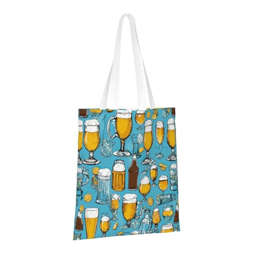 Beer Bubble Print Polyester Canvas Tote Bag, Worthy Shopping Bag, Ideal For Present And Daily Errands2
