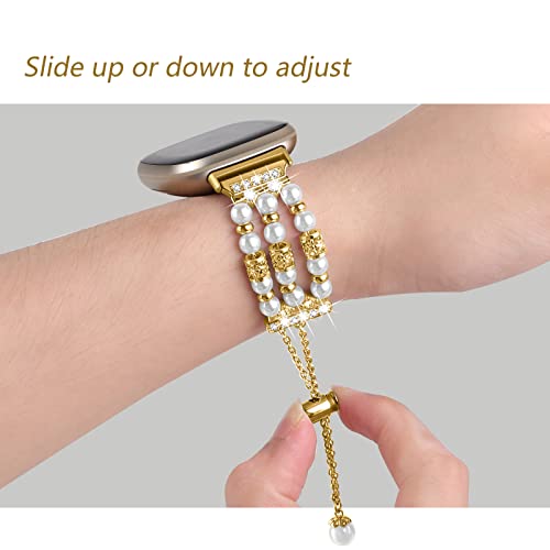 Wrist Bands Compatible With Fitbit Versa 4/Fitbit Sense 2 For Women Men, Stainless Steel Metal Chain Bangle Replacement Bracelet Strap Wristbands For Fitbit Sense 2 & Versa 4 Smartwatch (Gold) #TOP2