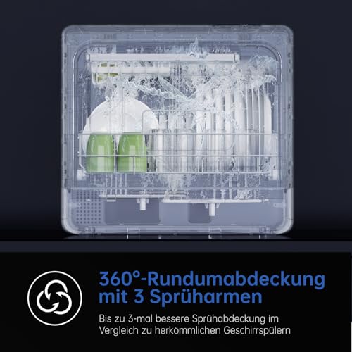 AIRMSEN Tischgeschirrspüler Mini Geschirrspüler mit Weichwasseranlage, 7+2 Programmen & 5L Wassertank, Kompakte Spülmaschine mit/ohne Wasseranschluss, Ideal für Wohnungen Wohnmobil Weiß