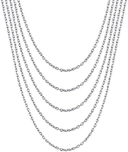 RMENOOR 20 Pieces Stainless Steel Necklace Chains, 50cm Link Chain Necklaces DIY Chain Curb Chains Bulk Cable Chain Charms with Lobster Clasps for Jewelry Making Craft, Pendants (0.5mm)
