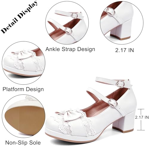 Image of MEOTINA Cute Bow Heels Mary Janes Shoes Women Dress Platform Strappy High Heels Kawaii Shoes