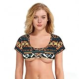 Sexy Crop Tops for Women Short Sleeve, Cami Bikini Tank Top,Low Cut Shirts for Ladies African Tribal Ethnic Texture Print Lingerie Black
