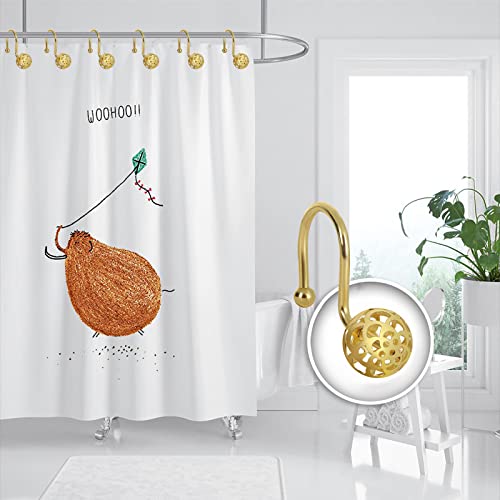 Beavo Shower Curtain Hooks, Home Decorative Rustproof Shower Curtain Hooks Resin Rose Flower Shower Hooks Rings For Bathroom Shower Rods Curtains,Set Of 12 Hooks (Gold Ball) #TOP3