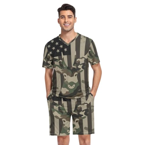 Camisa de pijama para hombre GuoChe de manga corta con estampado de camuflaje de bandera EE. UU.