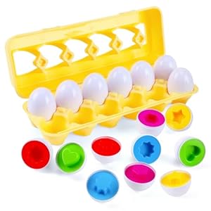 Matching Eggs 12 pcs Set Easter Eggs – Educational Color & Shape Recognition Sortere Skills Study Toys, Montessori Toys, STEM Educational Toy Gift for Toddler 1 2 3 Year Old