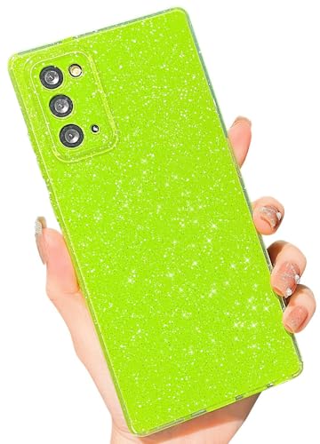 MINSCOSE Compatible with Samsung Galaxy Note 20 5G Case,Cute Bling Glitter Thin Slim Shockproof TPU Sparkly Cover for Women Girl for Galaxy Note 20 6.7 INCH-Neon Green