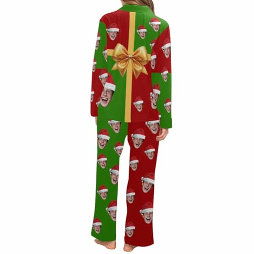 Artsadd Custom Pajamas for Women Personalized Long Pajama Sets with Face Photo V-Neck Pjs Sleepwear Valentines Gifts for Her3