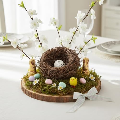 Birds Nest Easter Rattan Nest Decorating, Artificial Natural Bird Nest Kit for Easter Crafts Home Garden Decor Wedding Party Decor Easter Decor - 4