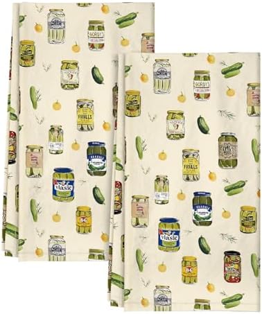 Flour Sack Kitchen Towels - Set of 2 Spring Dish Towels with Hanging Loop 18x26 Inch Absorbent Reusable Cotton Cloths for Cleaning Cute Design Home Decorative Housewarming, Canned Kimchi