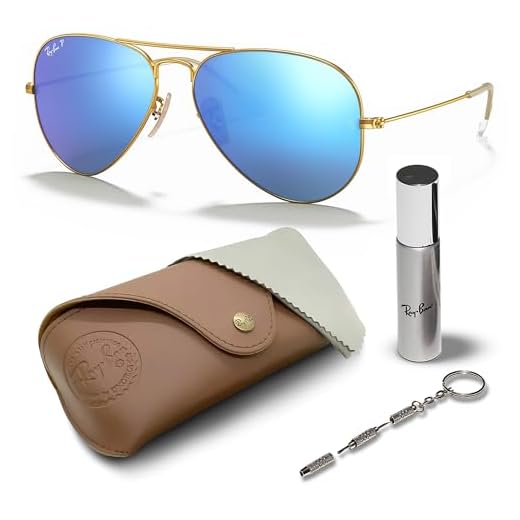 Ray-Ban RB3025 Óculos de sol clássicos em formato de aviador com kit de óculos – Óculos de sol retrô, Armação dourada fosca | Lente azul, 58mm