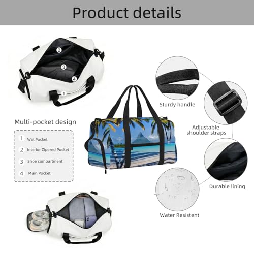 Bolsa de equipaje deportiva versátil estilo bandolera con estampado de playas de Tahití 5
