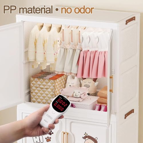 Image of Kids Plastic Wardrobe for Clothes Storage | Baby Cupboard & Almirah with Hanging Rod & Shelves | Portable Collapsible Storage Cabinet for Bedroom | Cartoon Kids Wardrobe
