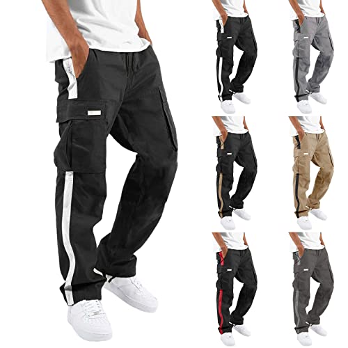 Men's Cargo Pants Relaxed Fit Causal Work Drawstring Waist Color Block Trousers Baggy Multi-Pocket Sweatpants4