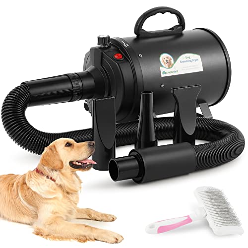 Mxmoonant 2400W 3.2HP Secador de Pelo Mascotas Secador de Pelo Stepless Velocidad Temperatura Ajustable Alta Velocidad Perro Gato Soplador de Pelo Profesional Pet Grooming Ventilador (Negro) Cover