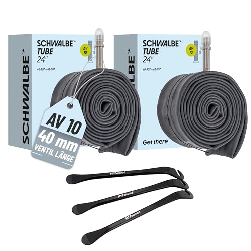 2er Set Schwalbe Fahrrad Schlauch AV10 40mm für 24 Zoll (40/62-507) inklusive 3 MSZweirad Reifenheber