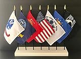 UNITED STATES MILITARY FLAG SET with Solid White Stand-7 Rayon 4'x6' Flags, One Flag For Each Service; 4x6 Miniature Small Mini Desk Flags (Set with POW/MIA Flag and no Space Force)