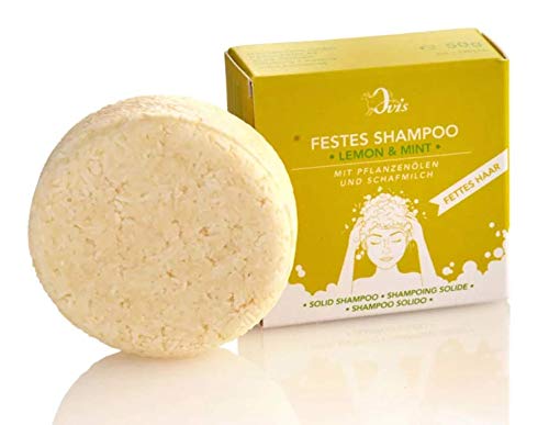 Ovis Festes Shampoo Lemon & Mint für fettiges Haar, mit Pflanzenölen und Schafmilch, ohne Palmöl, 50 g