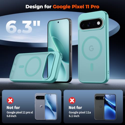 Image of SUPFINE Magnetic for Google Pixel 11 Pro Case - Blue Green | With Screen Protector,Translucent Matte,Built-in Magnets,Military Grade Drop Protection,Shockproof Phone Cover