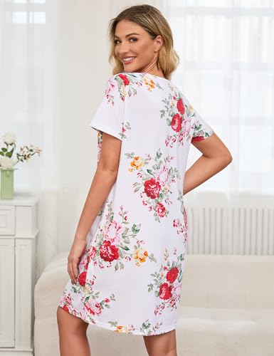 Image of ENJOYNIGHT Womens Cotton Nightgown Short Sleeve Sleepshirt Print Nightshirt | Short-Sleeve Crew Neck, Soft Cotton Fabric, Cartoon Printed Sleep Shirt, Loose Fit
