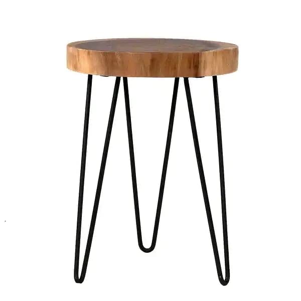 Image of Arico Natural Tree Bark End Table /Coffee Table /Bedside Table with Hairpin Metal Legs (Natural)