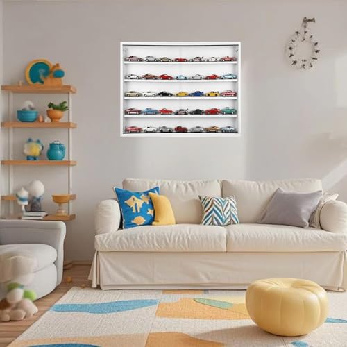 Image of Large Car Display Case, PKHROR Oversized Diecast Car Display Frame with UV Protection, Wall Mount for Toy Cars and Collectible Models, White