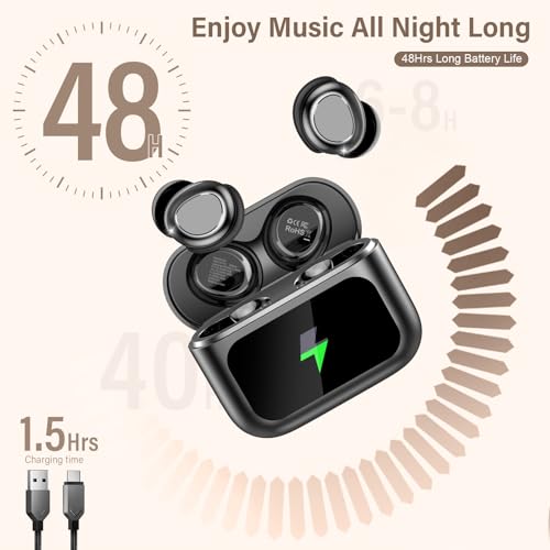 Image of Sleep Earbuds Bluetooth 5.4 in Ear Touch Screen Sleep Headphones, Small Design Mini Sleep Earbuds for Side Sleepers with Sleep Mode, 48H Playtime Sleep Earphones Clear Calls, 5 EQ Modes, Black