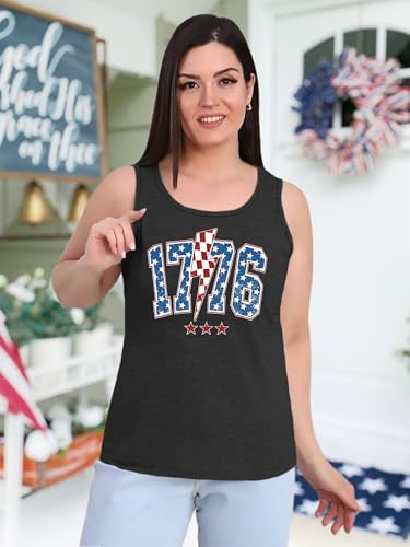 Image of Ithalt Plus Size 4th of July Tops for Women American Flag Tank Tops USA Patriotic Shirts Red White and Blue Sleeveless
