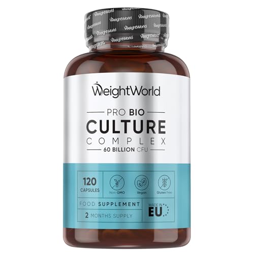 Bio Cultures Complex Probiotics & Prebiotics - 60 Billion CFU - 2 Months Supply - 120 Capsules - 20 Live Bio Cultures - Lactobacillus & Bifidobacterium Strains - Vegan Probiotic Complex Capsules