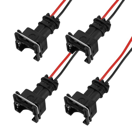 Rebvugr 4PCS Fuel Injector Connector, Fuel Injector Harness, Waterproof Shell Copper Core Plug with Wiring Harness, Auto Accessories Pigtail Wiring Plugs Clips Cut Splice Fit for Most Cars (4PCS)