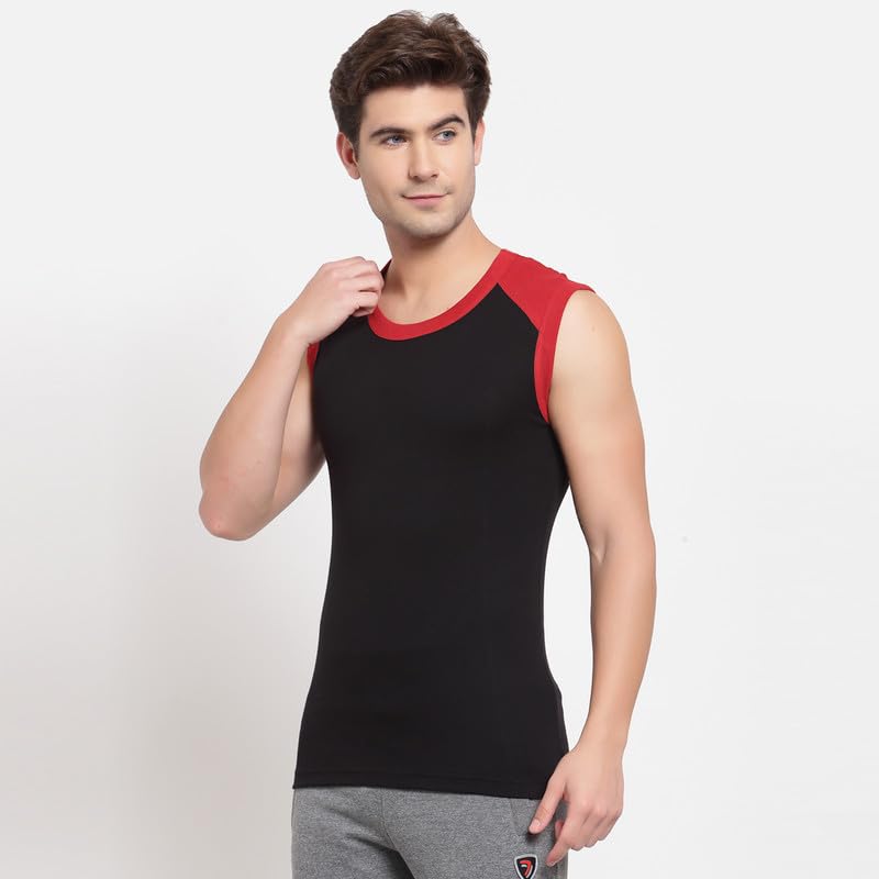 Image of sporto Men's Multipurpose Pure Cotton Gym Vest with Contrast Shoulder Pannel