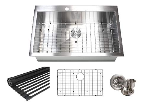 36 INCH Zero Radius Design 16 Gauge Topmount Drop In Over the Counter Large Single Bowl Stainless Steel Kitchen Sink Premium Package (36 INCH) KKR-FT3622