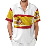 Tamiger Camisa de manga corta con estampado de bandera de España para hombre, ligera, transpirable, casual, para vacaciones de verano, Negro, 6XL
