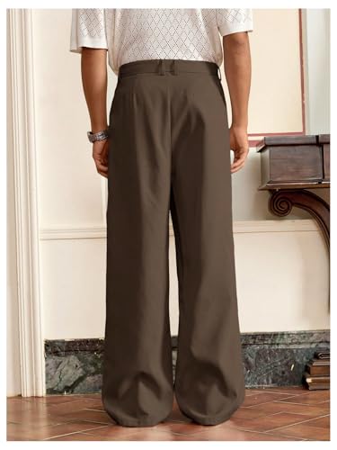 Men's Pleated Baggy Dress Pants High Waisted Wide Leg Pants Casual Work Trousers with Pockets Slacks for Men2