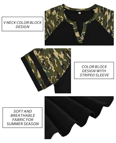 Image of CARCOS Plus Size Tops for Women Short Sleeve Summer Pullover Color Block Crewneck /V Neck Tee Tunic Loose Fit Tshirts XL-5XL