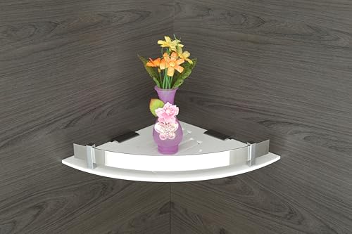 Onbiz Bathroom Corner Shelf for Wall Acrylic/Wall Mounted Shelf for Bathroom with Stainless Steel Railings/Wash Room Accessories Items (White, 10x10 inches)