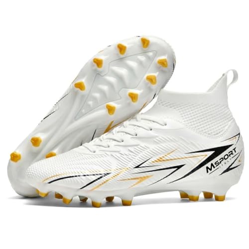 Botas de Fútbol para Niños/Jóvenes con Tacos – Antideslizantes, Ligeras y Cómodas – Ideales para Césped Natural y Artificial - Blanco 38 EU