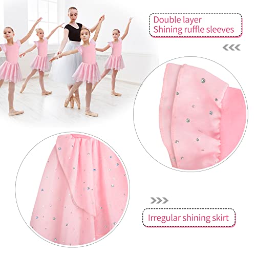 Image of MOLLDAN Girls Dance Leotards for Ballet Dress Shiny Skirt Ruffle Sleeve Crisscross Back
