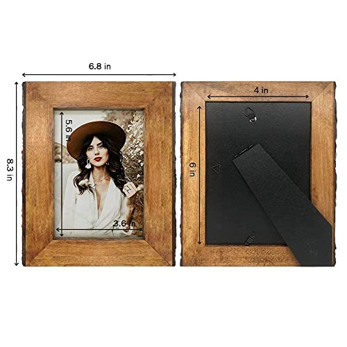 Ikeree 2 Pcs Sets 4X6 And 6X8 Inch Picture Frames With Natural Bark Edges,Rustic Brown Wood Photo Frame For Tabletop Or Wall Mounting Display #TOP5