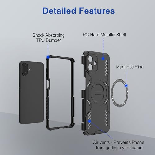 Image of Zapcase Back Case Cover for Samsung Galaxy A06 5G | MagSafe Case with Built-in Metal Ring | Supports MagSafe Charger, Wallet & Car Mount | Shockproof Hybrid PC + TPU | Black